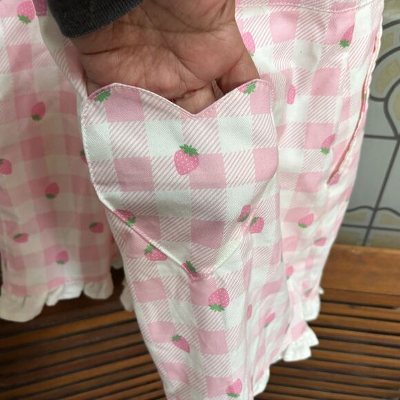 Hot Topic Pink Strawberry Gingham Heart Bib Shortalls Overalls Milk Maid Size L - Picture 8 of 13